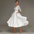 Short Wedding Dress Lace V Neck 3/4 Sleeves A Line Midi Gown